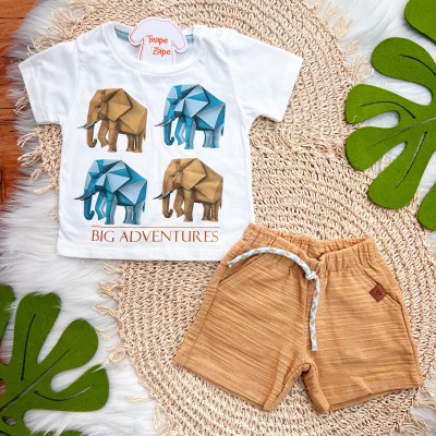 Conj. Camiseta Big Adventure e Bermuda - Off White